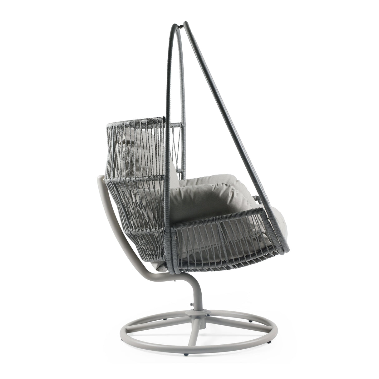 Reno Outdoor Wicker Swivel Lounge Chair with Iron Frame and Light Gray Polyester Cushions