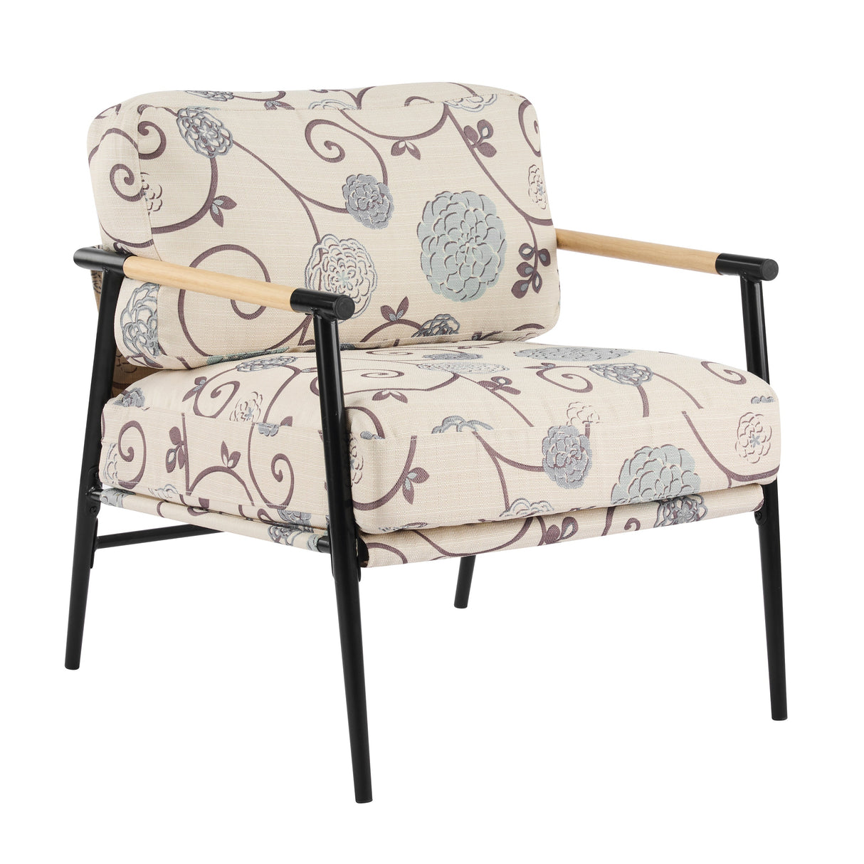 27.56" Modern Accent Chair with Plush Cushions and Wooden Armrests