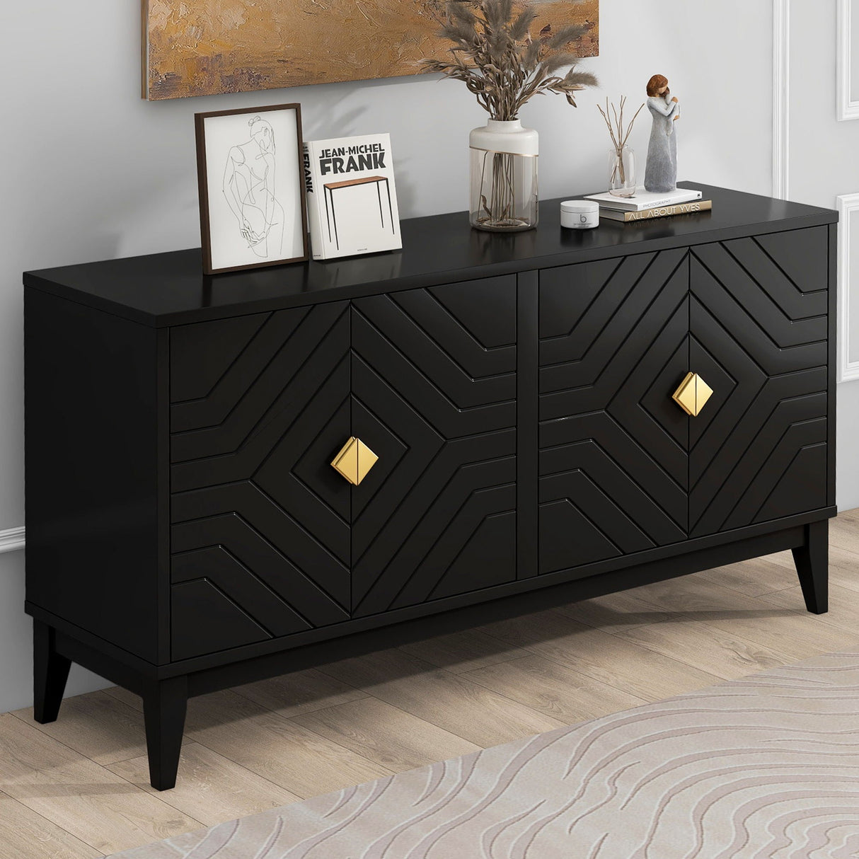 4 Door Sideboard Storage Cabinet For Living Room And Dining Room