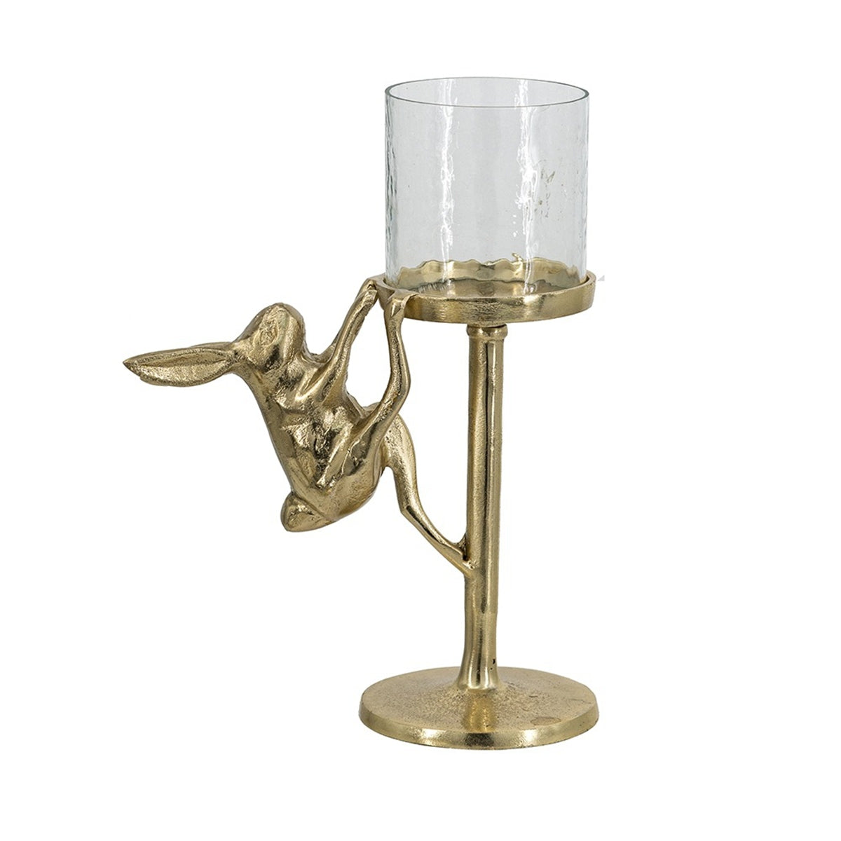 Gold Rabbit Pillar Candle Holder with Clear Glass Hurricane Shade