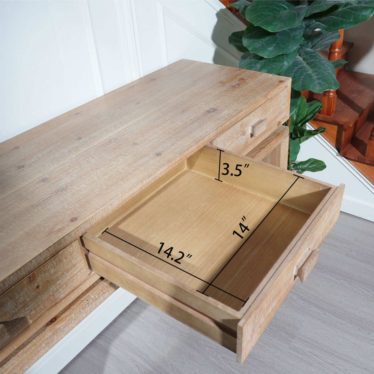 Rustic Wood Console Table with Three Drawers - Natural Finish