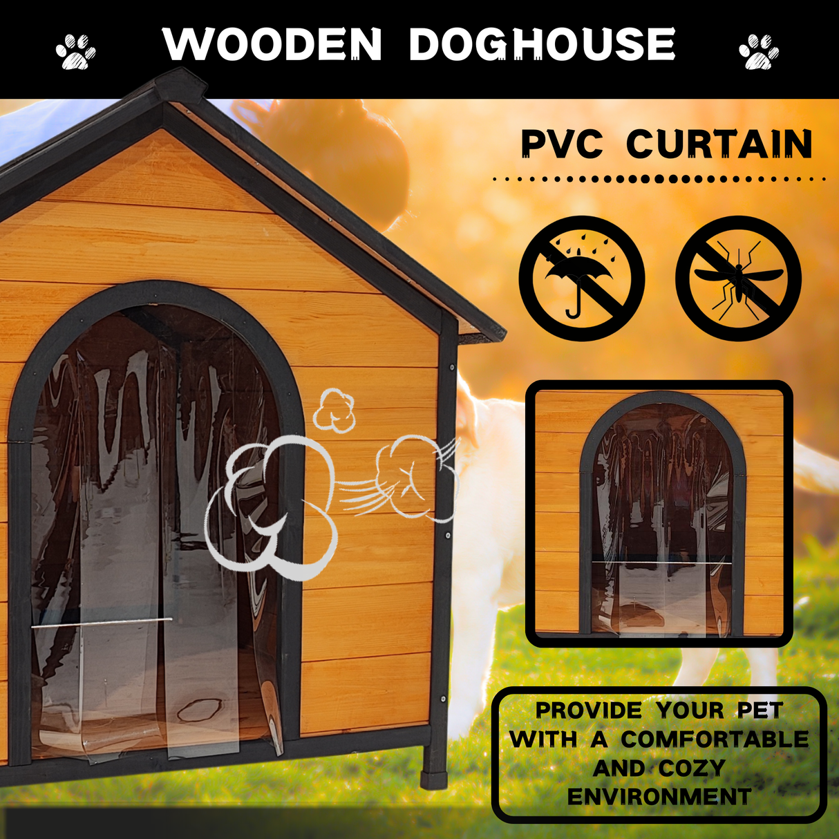 XPT088 Wearable and Strong Wooden Dog House with Metal Bowls and Toy Box