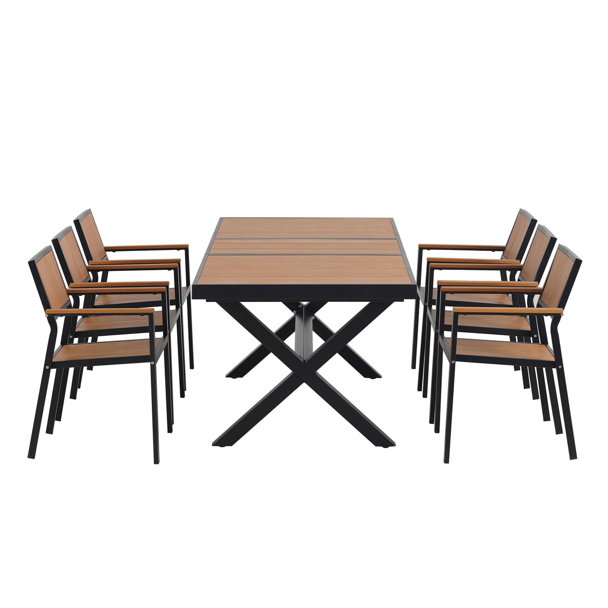 Outdoor Dining Set With Extendable Table And Six Chairs