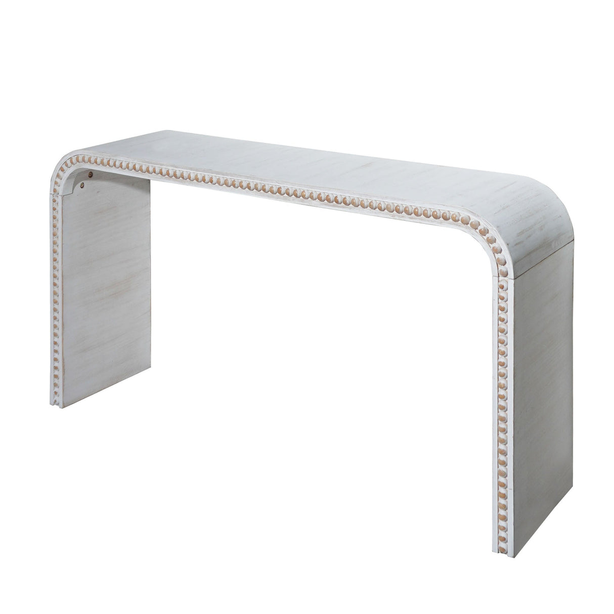 Washed white Console Table, 59in Entryway Table, Curved Waterfall-style Table,Console table with wood beads,Entrance Table for Entryway, Hallway, Living Room, Foyer, Corridor, Office