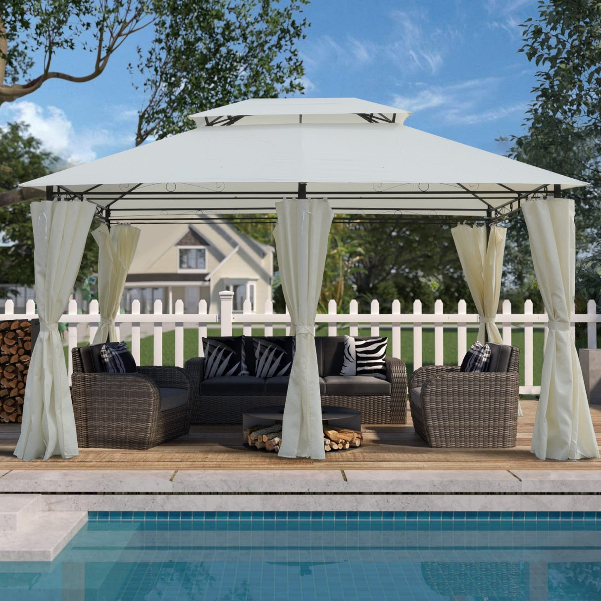 13x10 Outdoor Patio Gazebo Tent with Ventilated Double Roof and Sidewalls