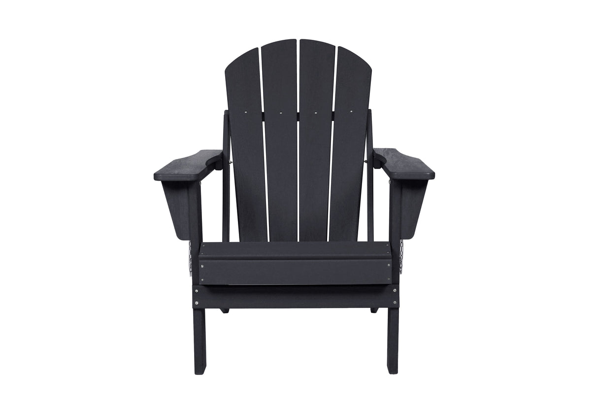 Folding Adirondack Chair with Side Table, 3-Piece Adirondack Chair Set with Wood Texture, Black(includes 2 Chairs and 1 Table)