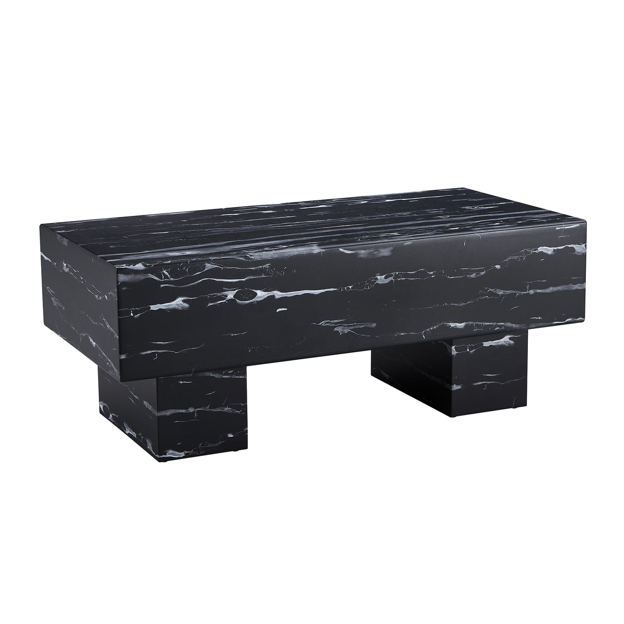 Modern Simple Black Marble Texture MDF Coffee Table - Stylish and Practical Design, Black, 43.3'x21.6'x17.2'