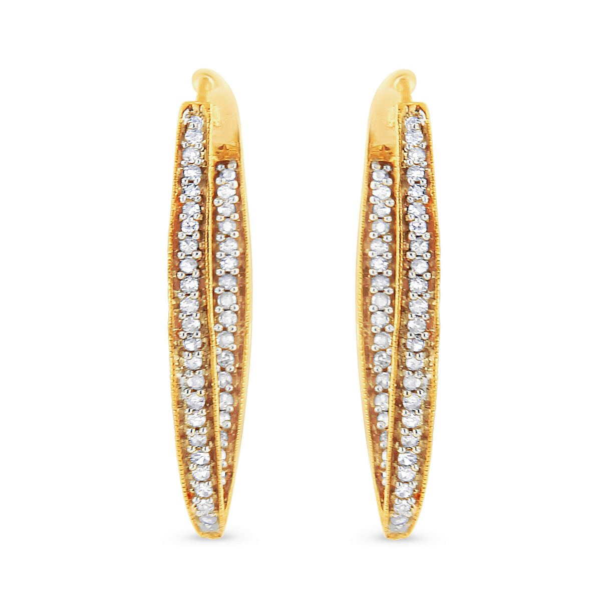 10K Yellow Gold 1/2 Cttw Round-Cut Diamond Modern Hoop Earrings (I-J Color, I2-I3 Clarity)