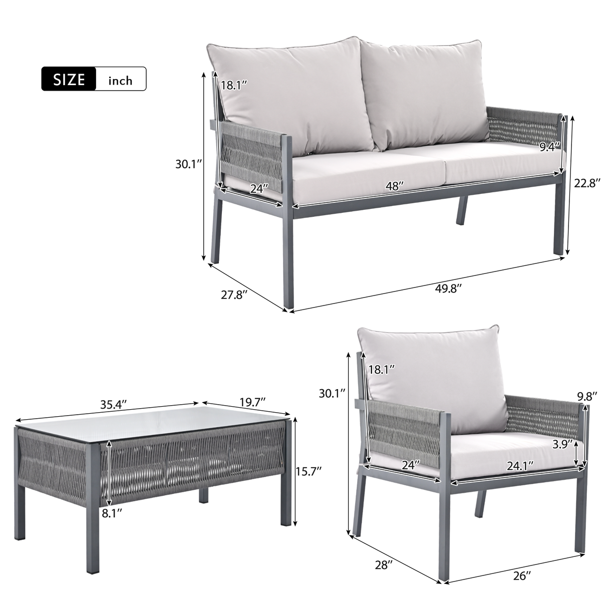 K&K 4-Piece Rope Patio Furniture Set