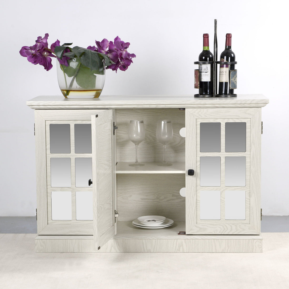 Storage Cabinet With 3 Mirrored Acrylic Doors, Adjustable Shelves