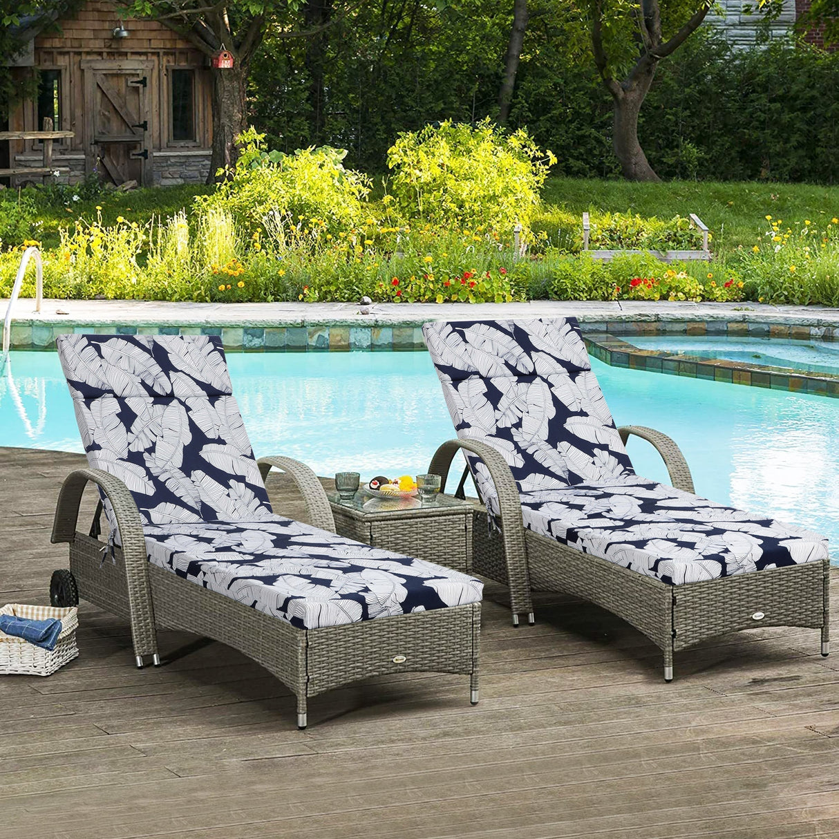 2-Piece Indoor/Outdoor Chaise Lounge Chair Cushion Set with Ties