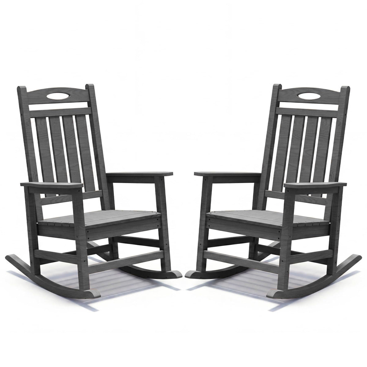 Outdoor Rocking Chair Set of 2, HDPE Patio Rocking Chair for Adults, Oversized Outdoor Rocker for Porch Garden Lawn,Grey