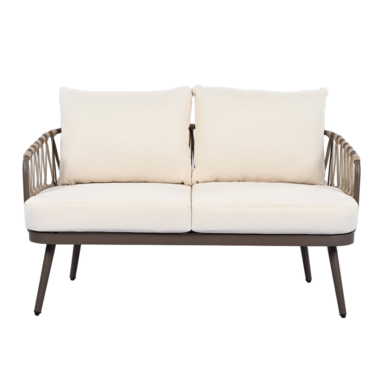 4-Piece Outdoor Patio Furniture Set with Metal Frame and Woven Rope