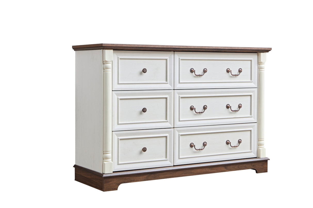 Farmhouse Style 6 Drawer Dresser Chest with Base Wooden Rustic Chest