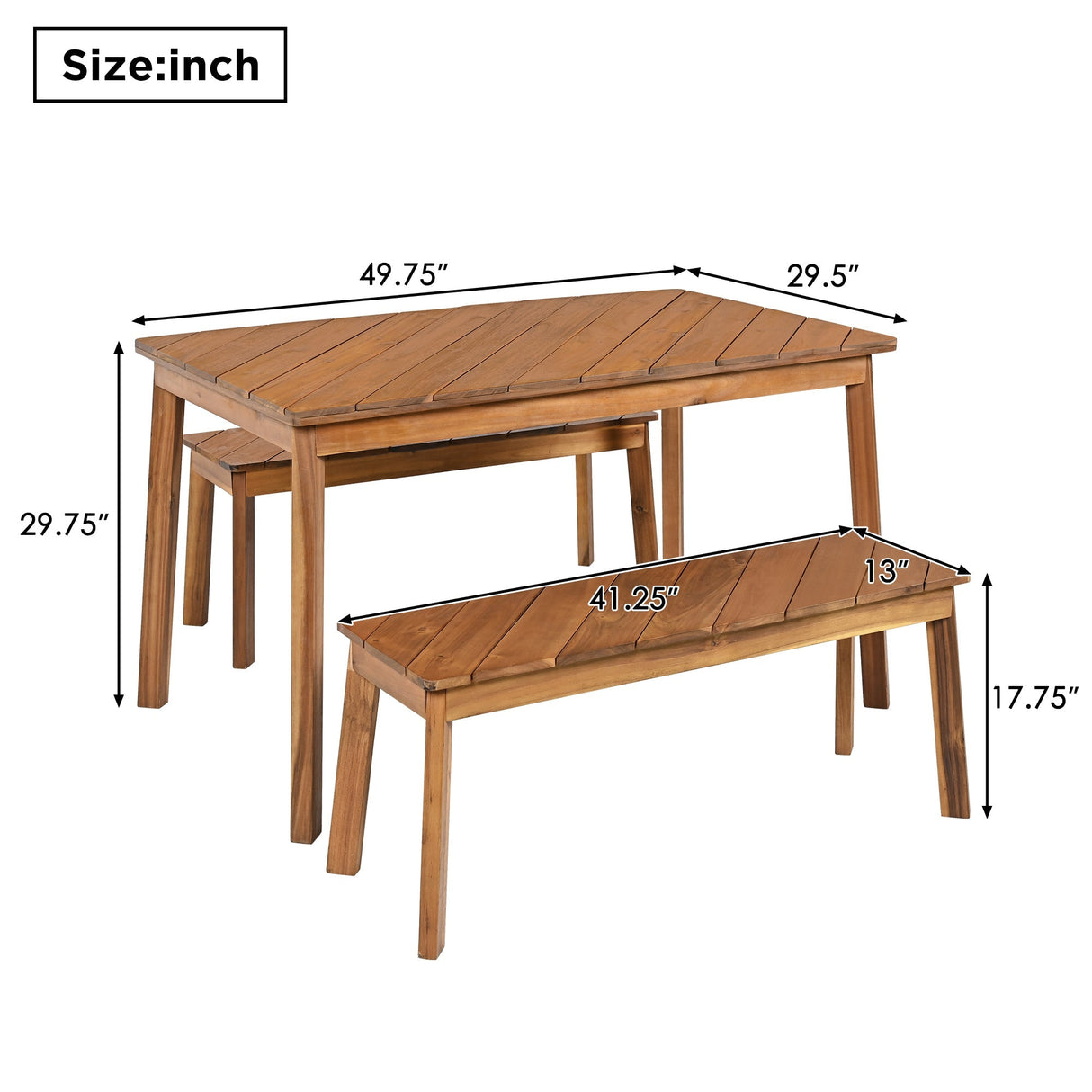 Go 3-Piece Acacia Wood Table Bench Dining Set