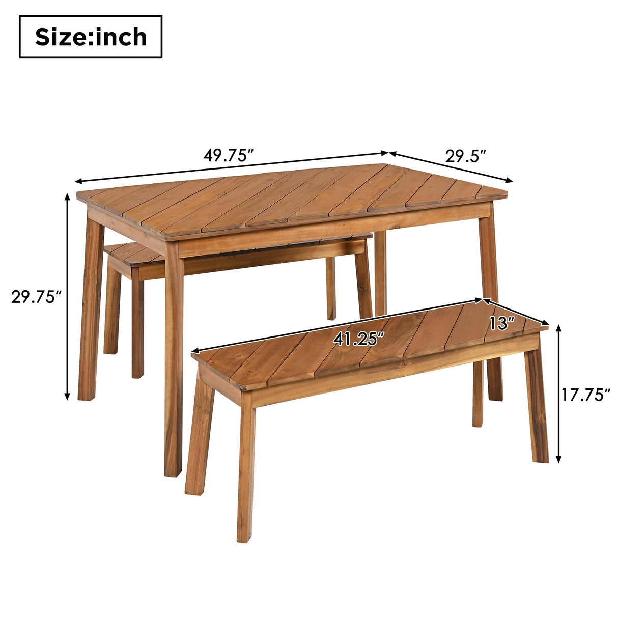 Go 3-Piece Acacia Wood Table Bench Dining Set