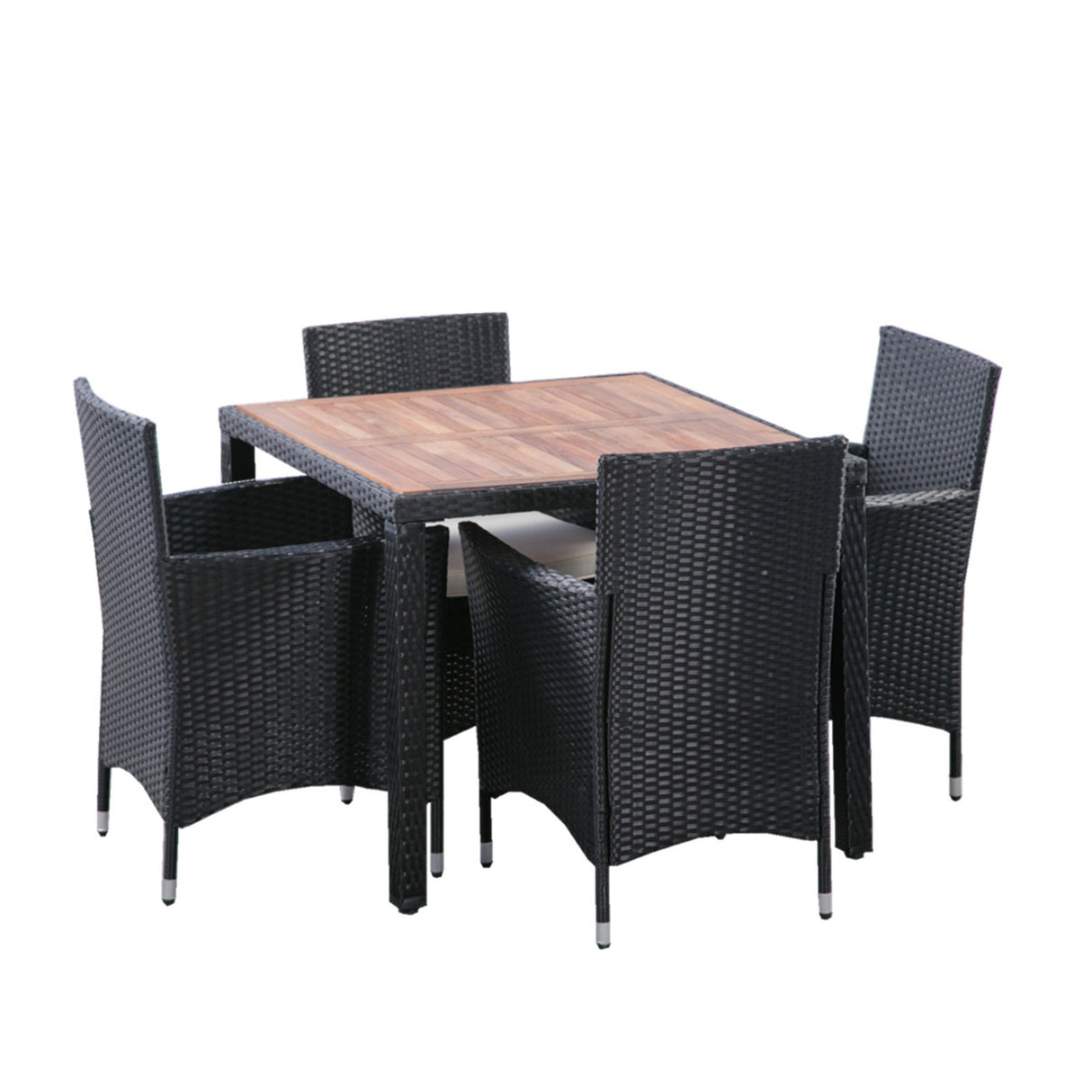 EELIFEE 5-Piece Outdoor Patio Wicker Dining Set with Acacia Wood Top