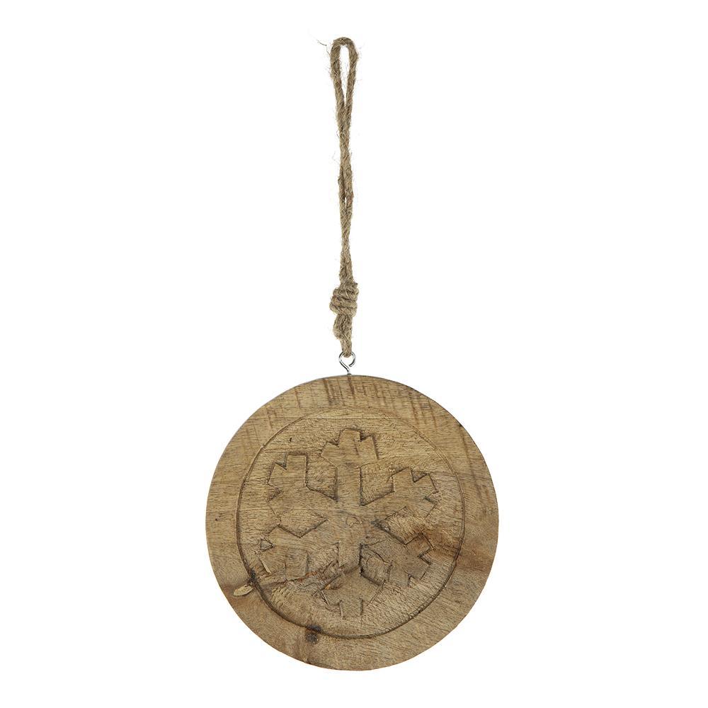 Wooden Hanging Circle With Snowflake Cut Christmas Ornaments (Set of 12)