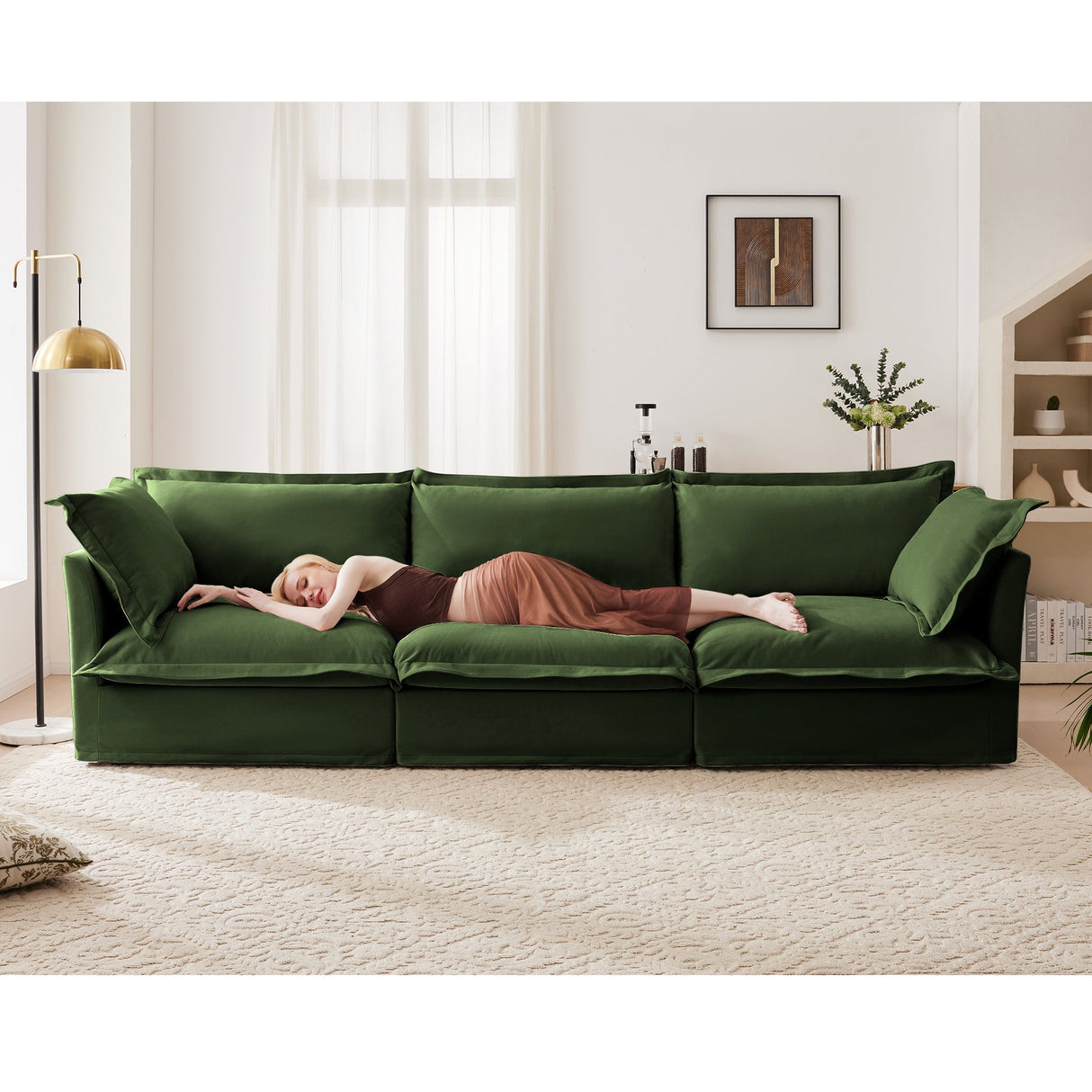 Modern Slipcovered 3-Seater Sofa with Chenille Fabric