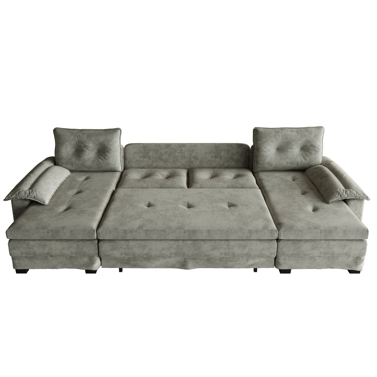 U-Shaped Sleeper Sofa With Pull Out Bed, Removable Armrests & USB Ports For Living Room