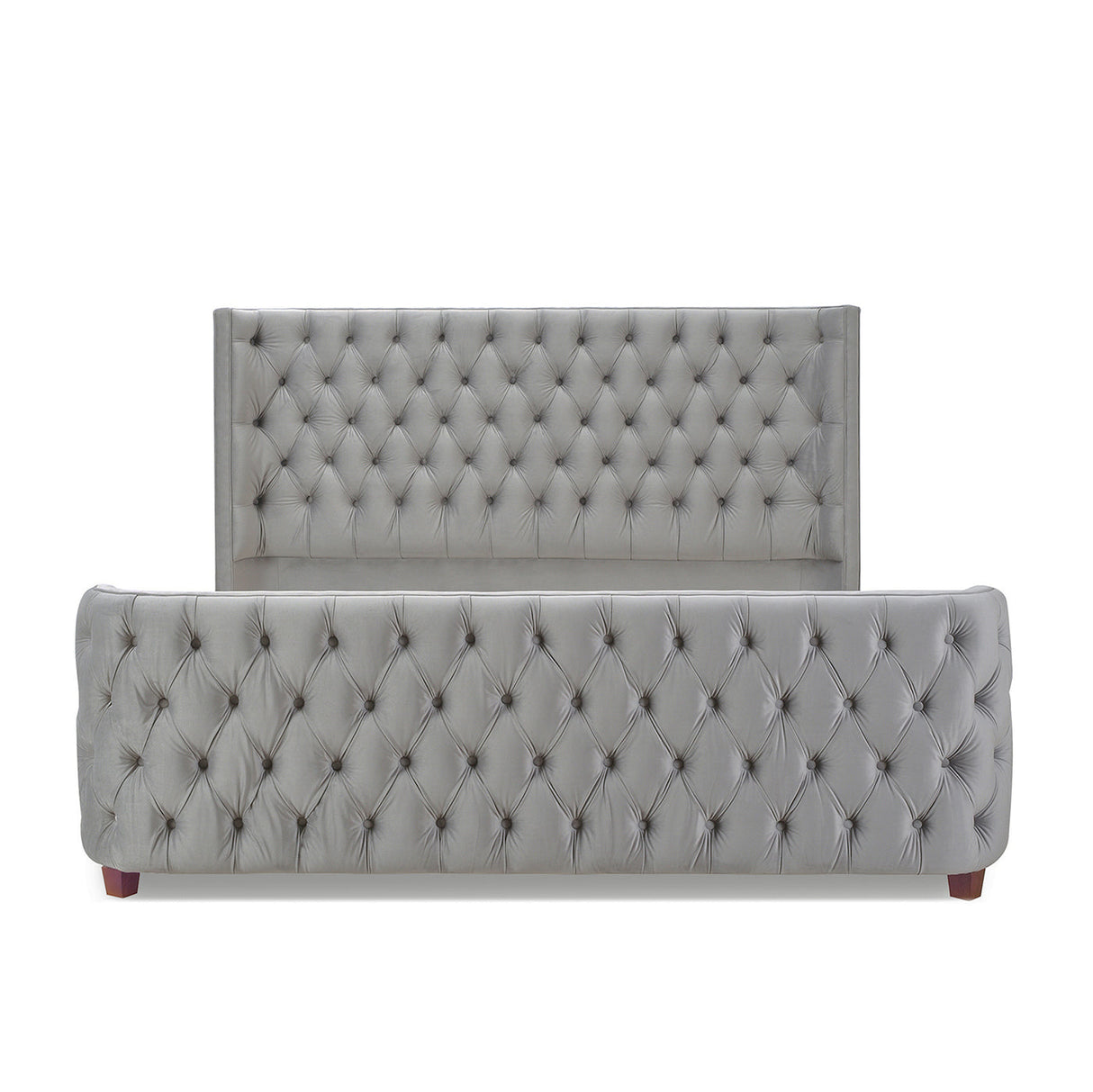 Brooklyn King Tufted Panel Bed Headboard and Footboard Set, Opal Grey Velvet