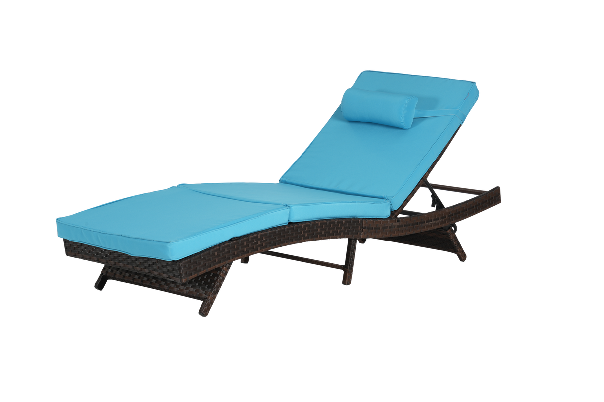 Outdoor Wicker Long Reclining Chair Set of 2 , Wicker Reclining Lounge Chair Lawn Sunbathing Chairs Recliner up to 150° Beach Poolside Garden