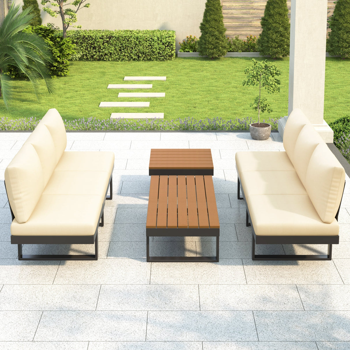 Outdoor Sectional Sofa Set with Adjustable Reclining Seats
