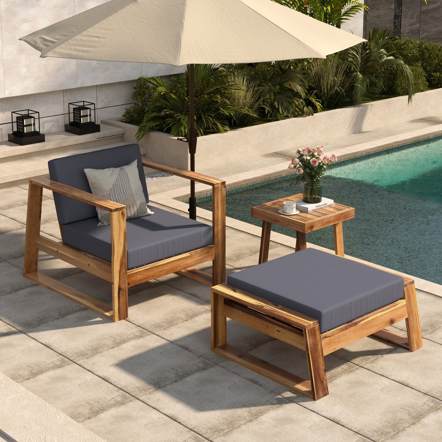 The Lunar Acacia Wood Outdoor Lounge Set with Side Table
