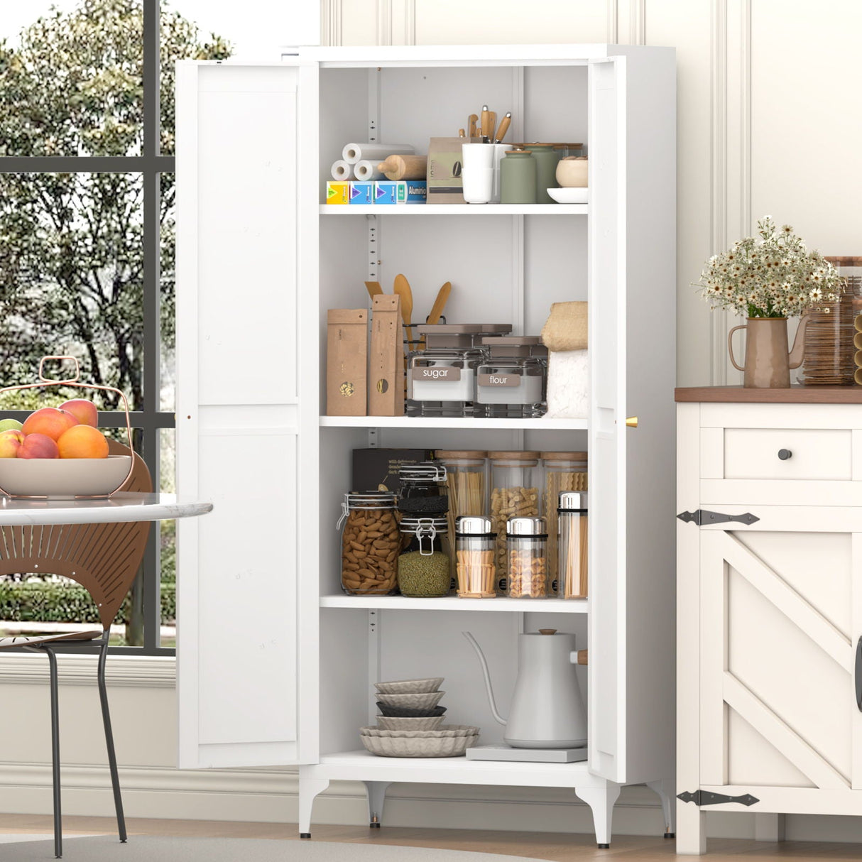 Adjustable 2 Door Kitchen Pantry Cabinet With Striped Design