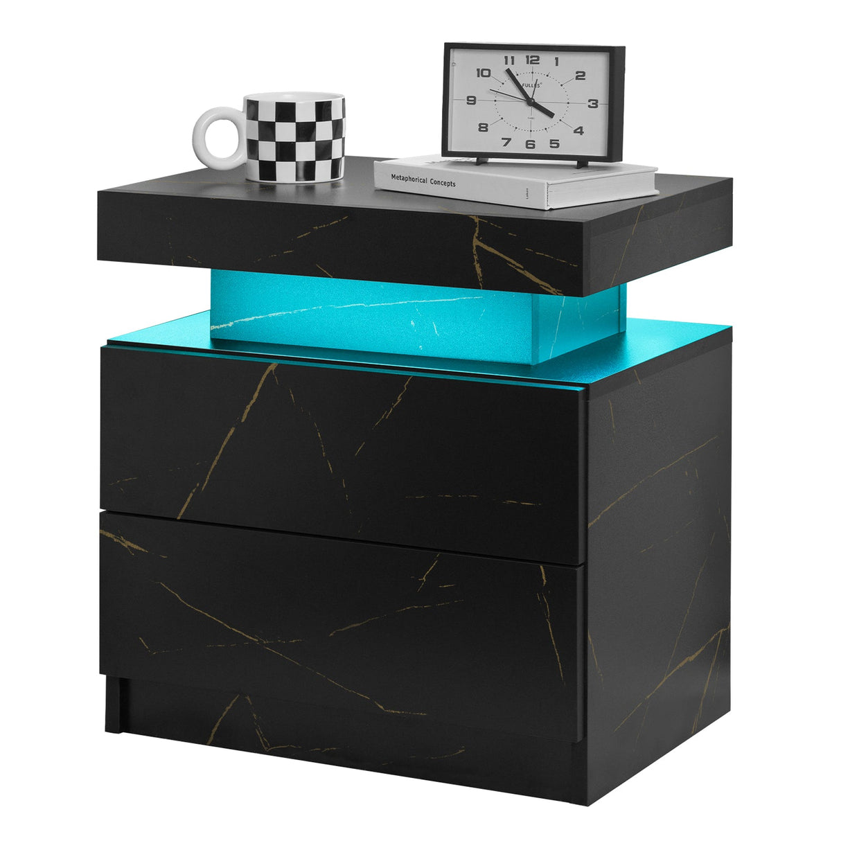 Nightstand LED Bedside Table Cabinet Lights Modern End Side with 2 Drawers