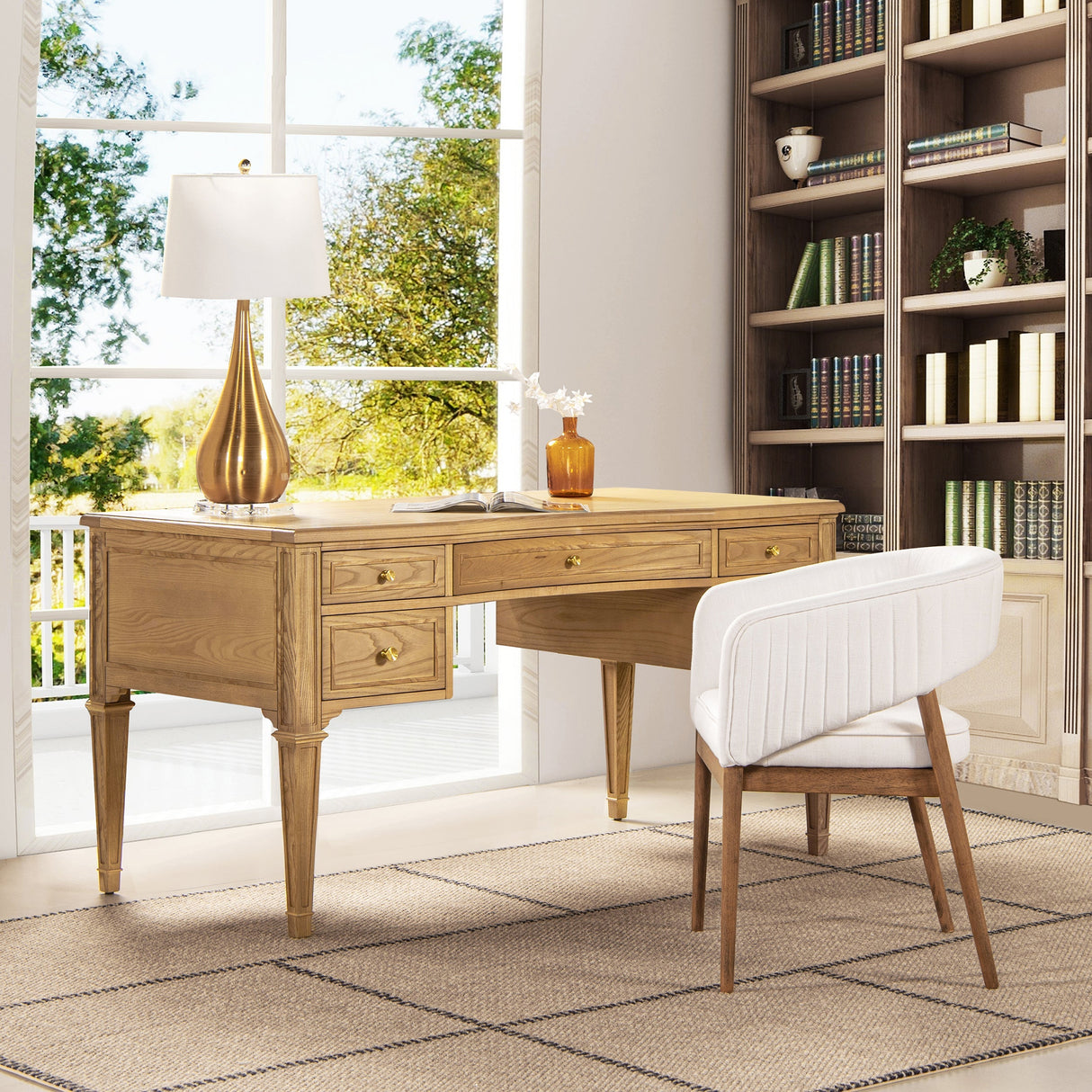 Dauphin Gold Accent 5-Drawer Wood Executive Desk