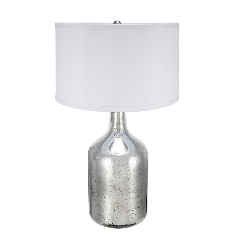 Silver Round Table Lamp with White Fabric Shade
