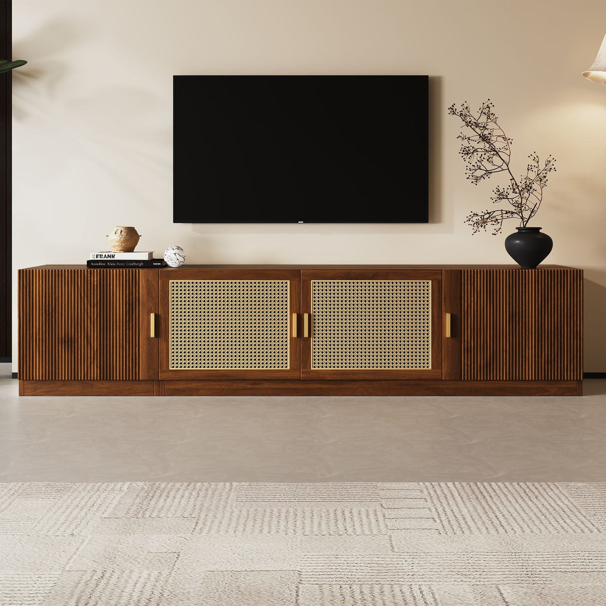 TV Stand Media Console With Adjustable Shelves - Walnut