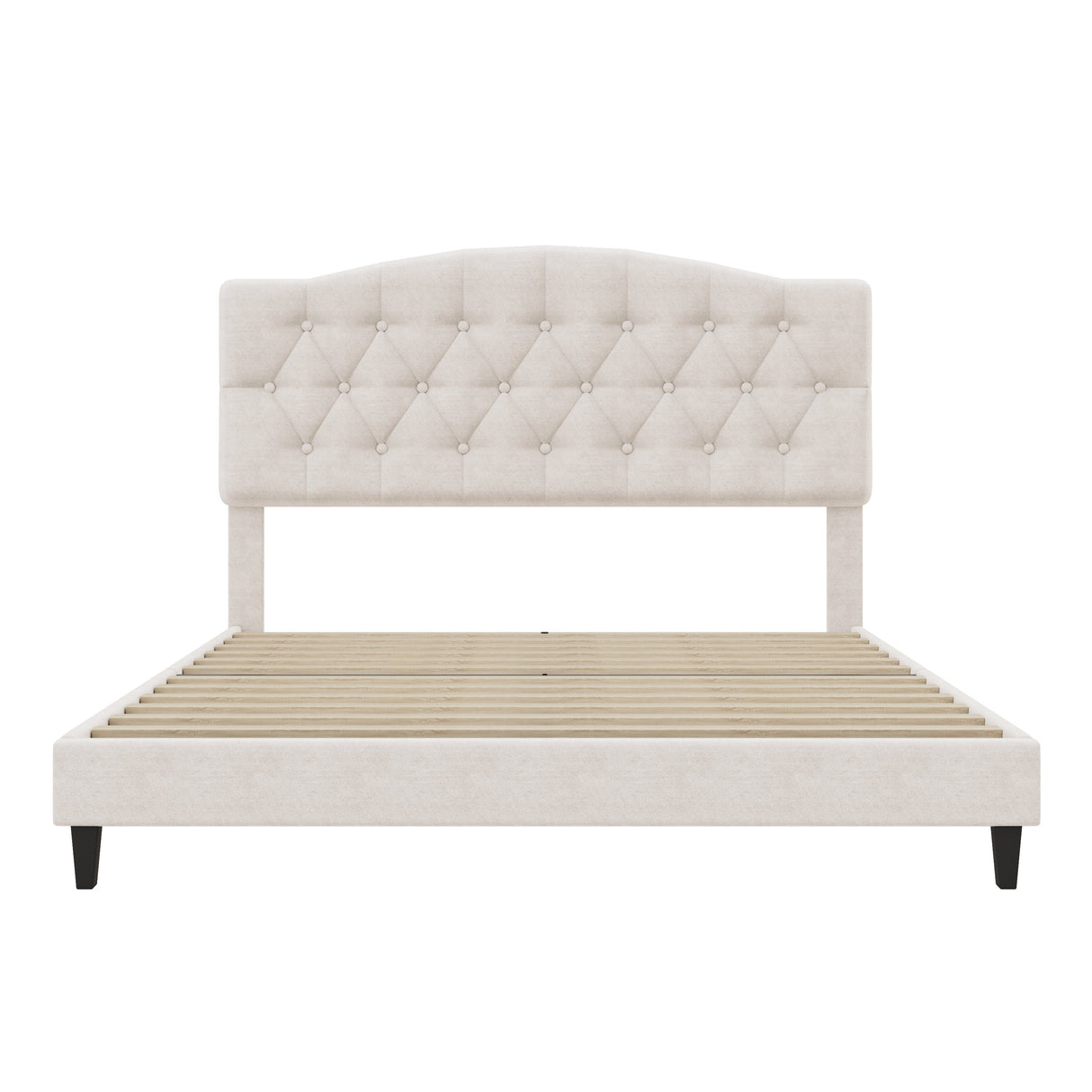 Upholstered Platform Bed with Saddle Curved Adjustable Headboard and Diamond Tufted Details
