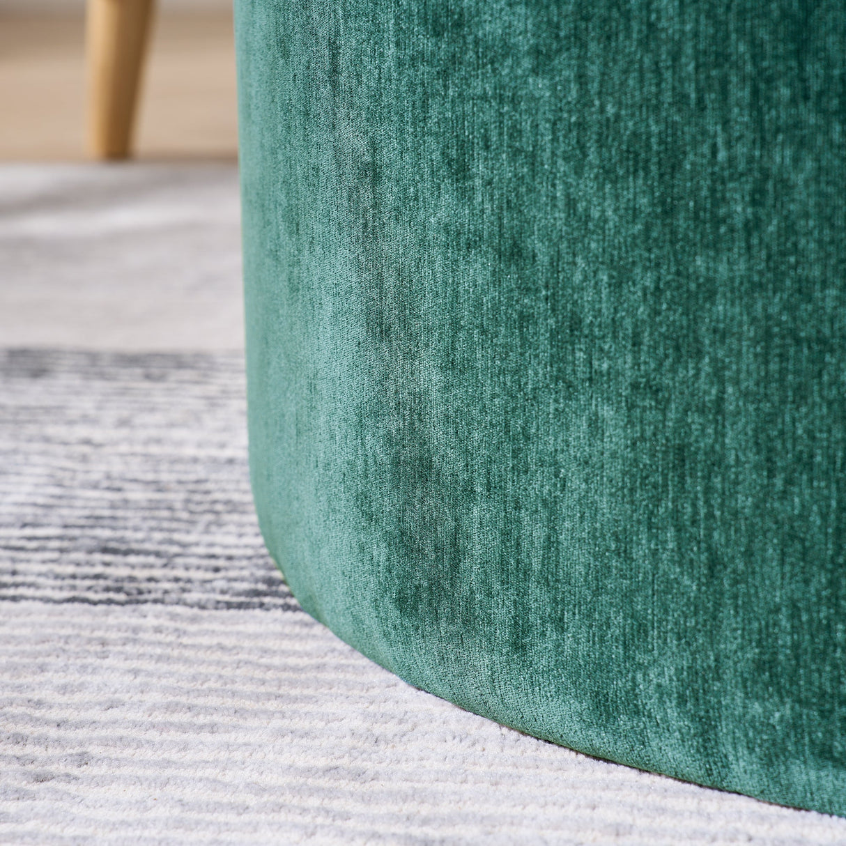 Classic Style 2-Piece Round Chenille Storage Ottoman Set with Drum Shaped Stool