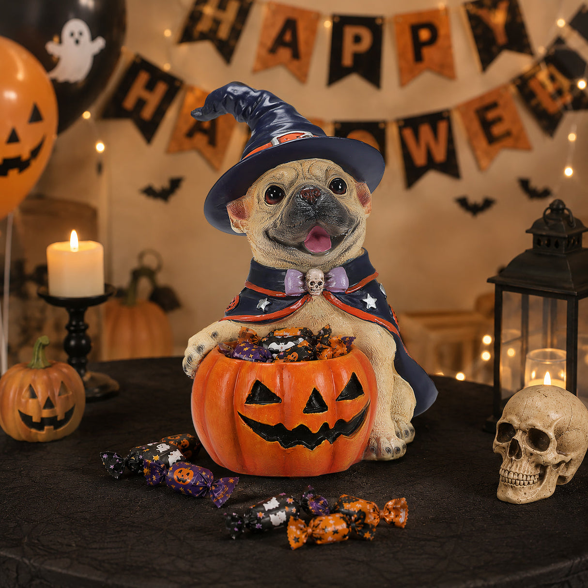 Halloween French Bulldog Witch Puppy Figurine
