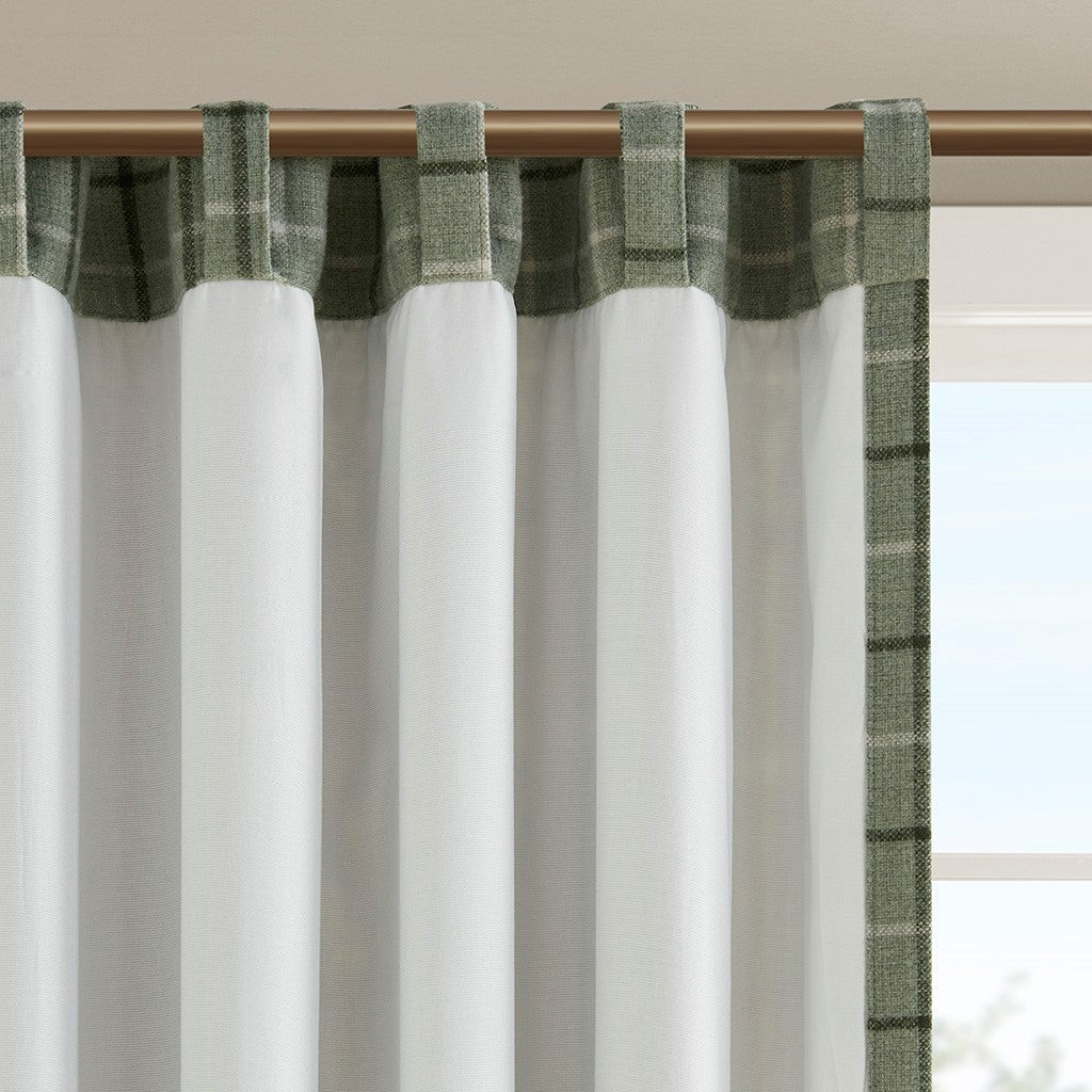 Plaid Rod Pocket and Back Tab Curtain Panel with Fleece Lining Green 50x84'