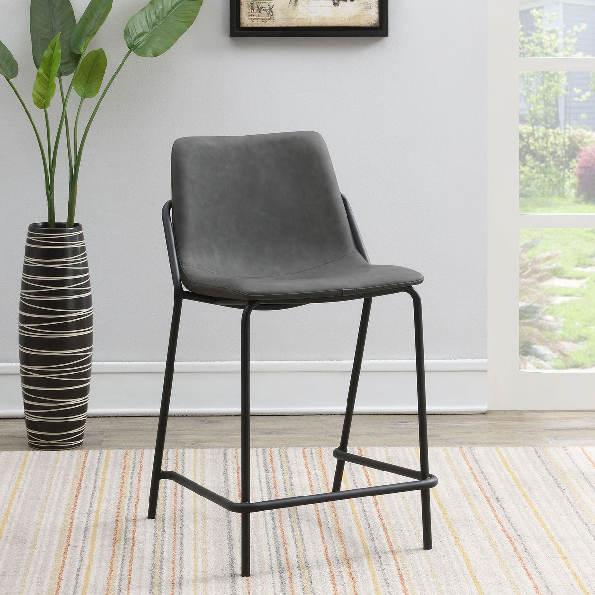 Counter Height Stools With Footrest (Set of 2) - Gray / Black