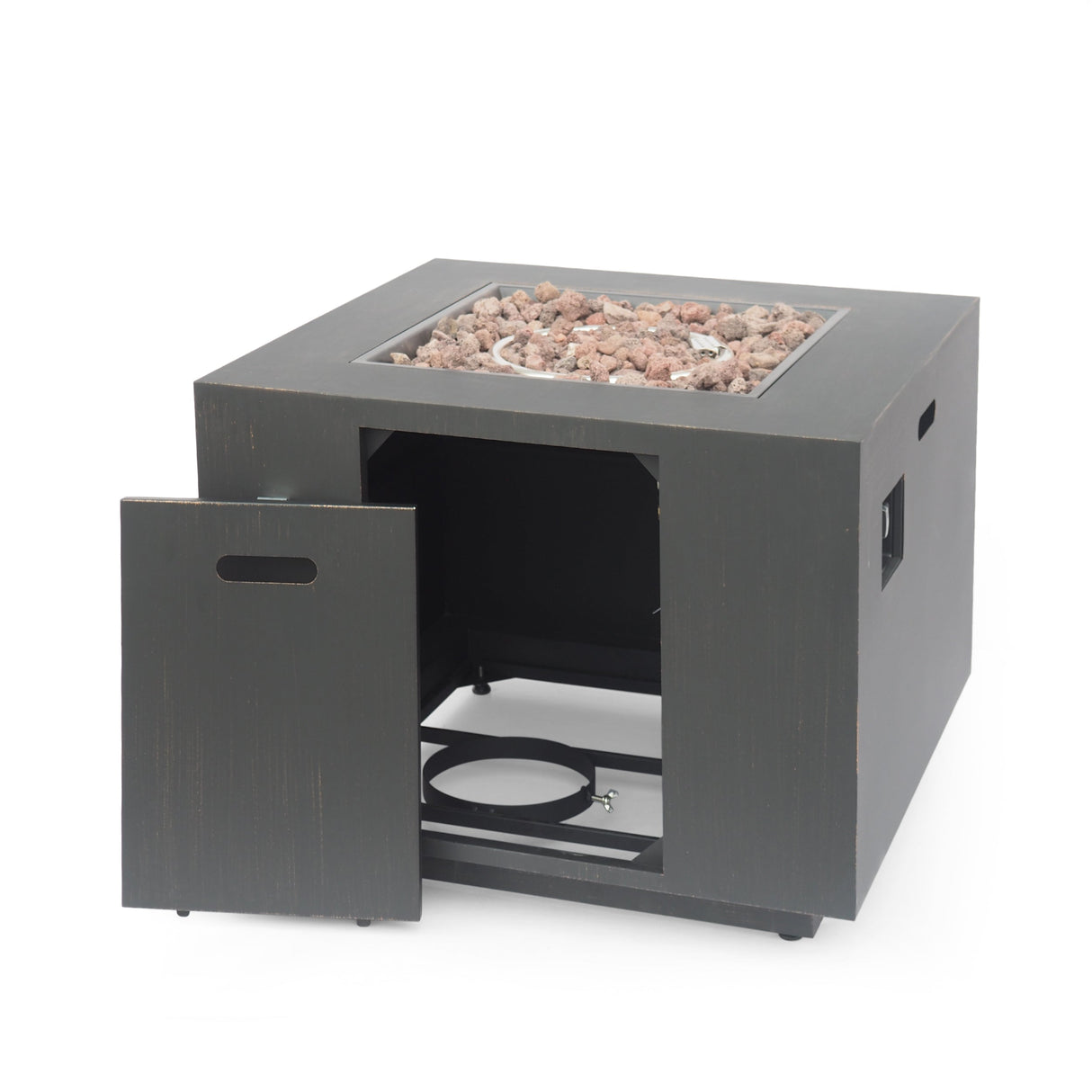 33" Outdoor Iron Square Propane Fire Pit - Brushed Brown