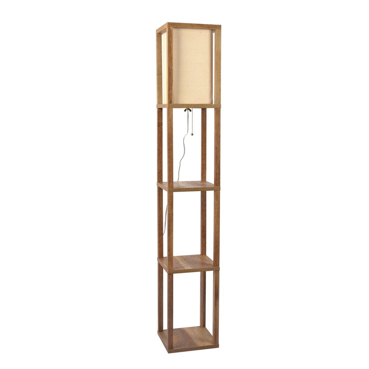 Pinnacle - Shelf Floor Lamp For Bedroom / Living Room, Long Shade - Natural Wood / White