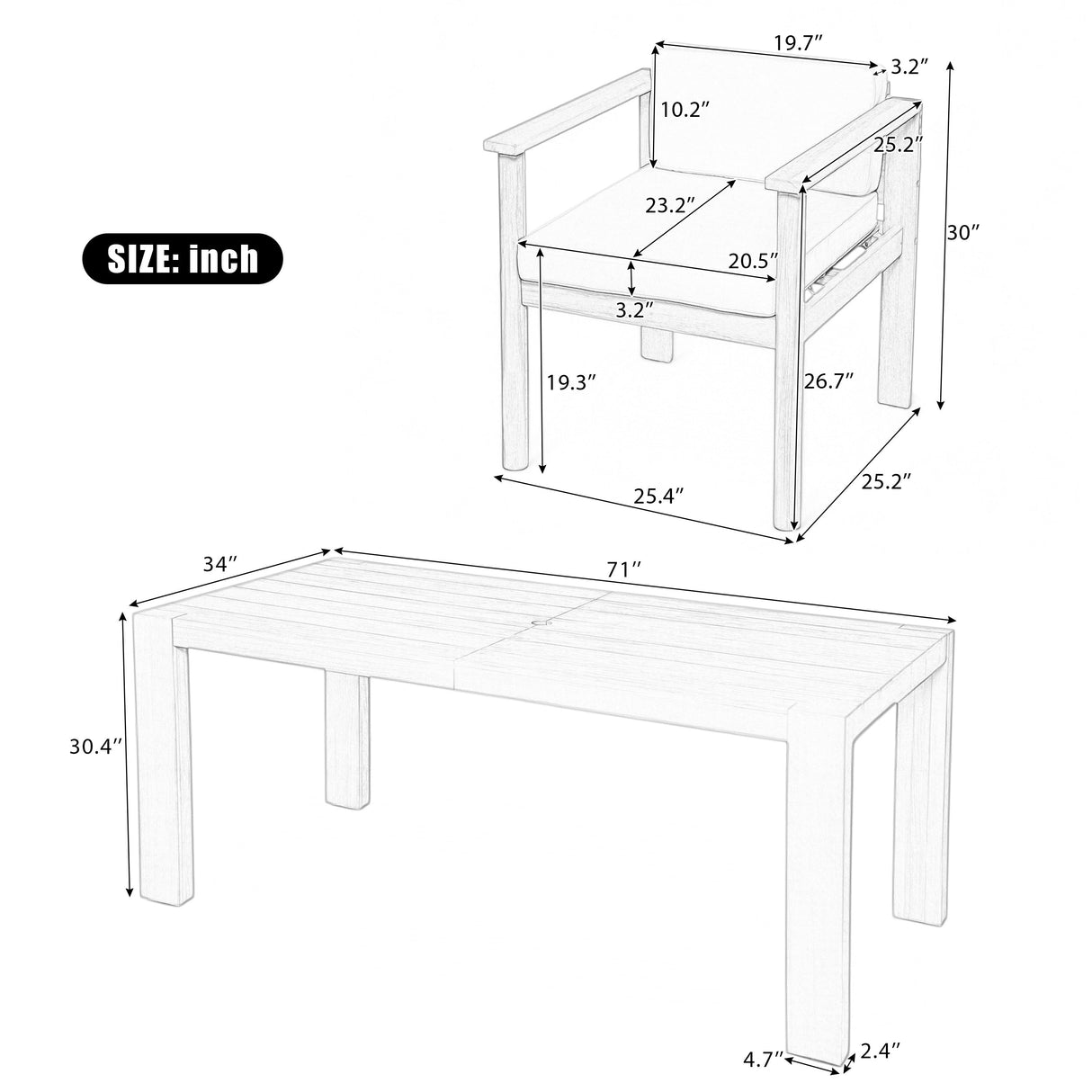 TREXM 7-Piece Patio Dining Table Set for 6,Outdoor Furniture Sets with 72.8'Rectangle Table,Patio Table and Chairs Set with Removable Cushions for Backyard,Garden,Poolside(Light Teak+Beige Cushion)