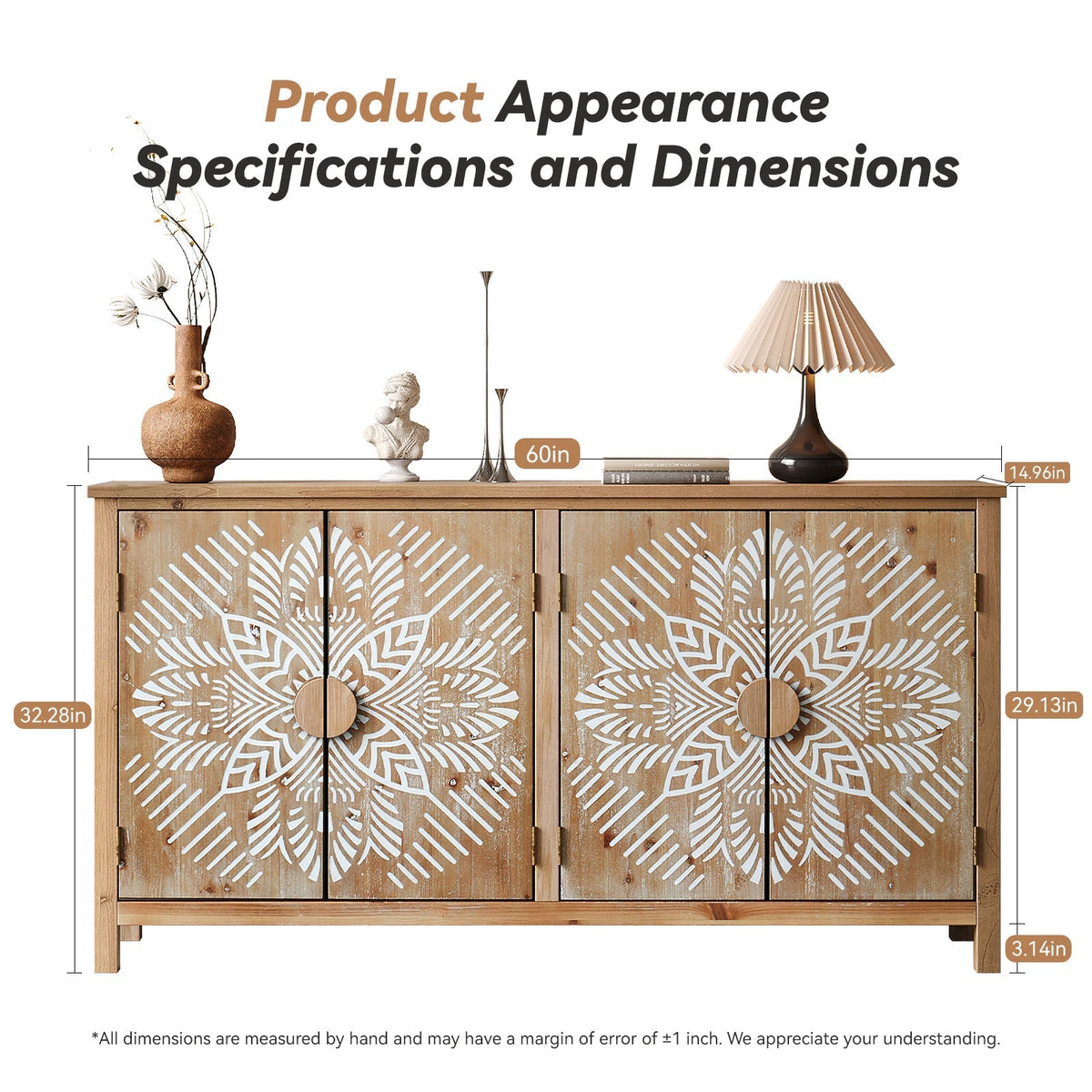 60" Wood Accent Cabinet with 4 Doors - Antique Brown and White