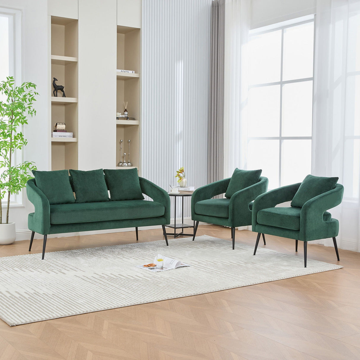 3 Piece Living Room Set, Loveseat & 2 Accent Chairs