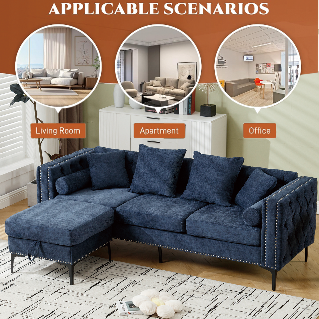 Modern Lounge Chenille Sectional Sofa