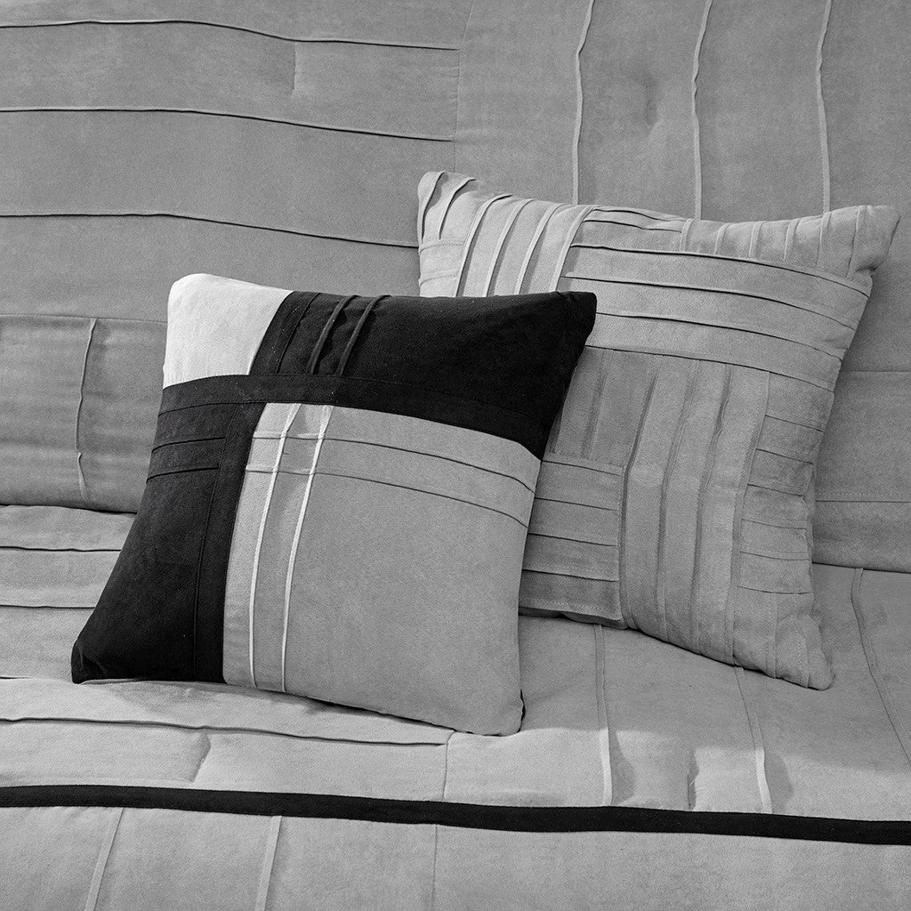 Grey Faux Suede 7 Piece Queen Comforter Set with Pintuck Detailing
