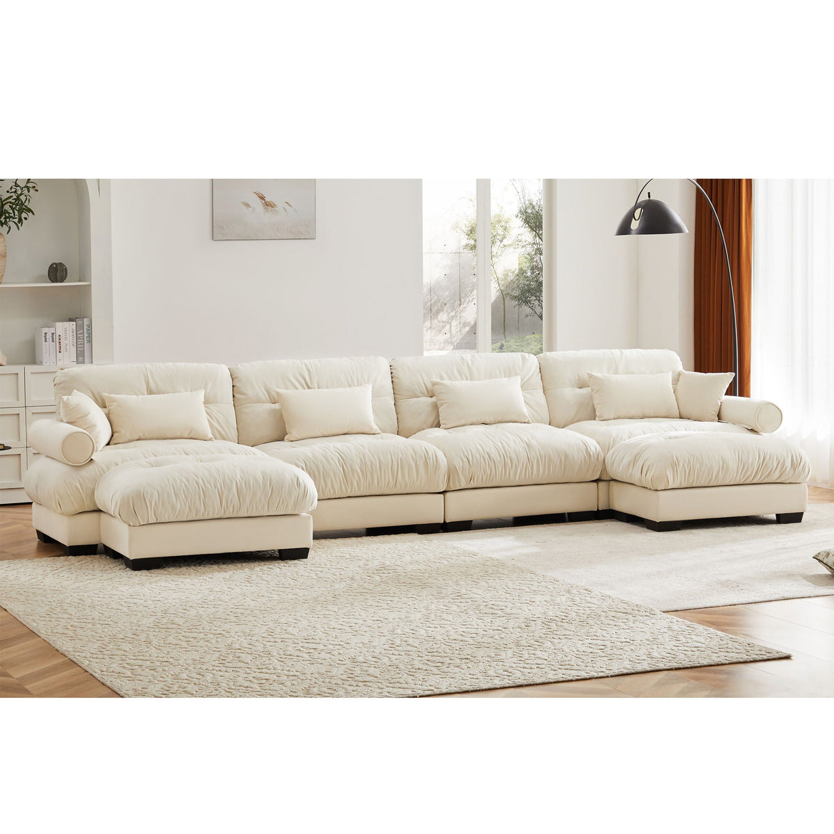 Oversized Modular Sectional Sofa with Movable Ottoman - Fabric, Multiple Colors