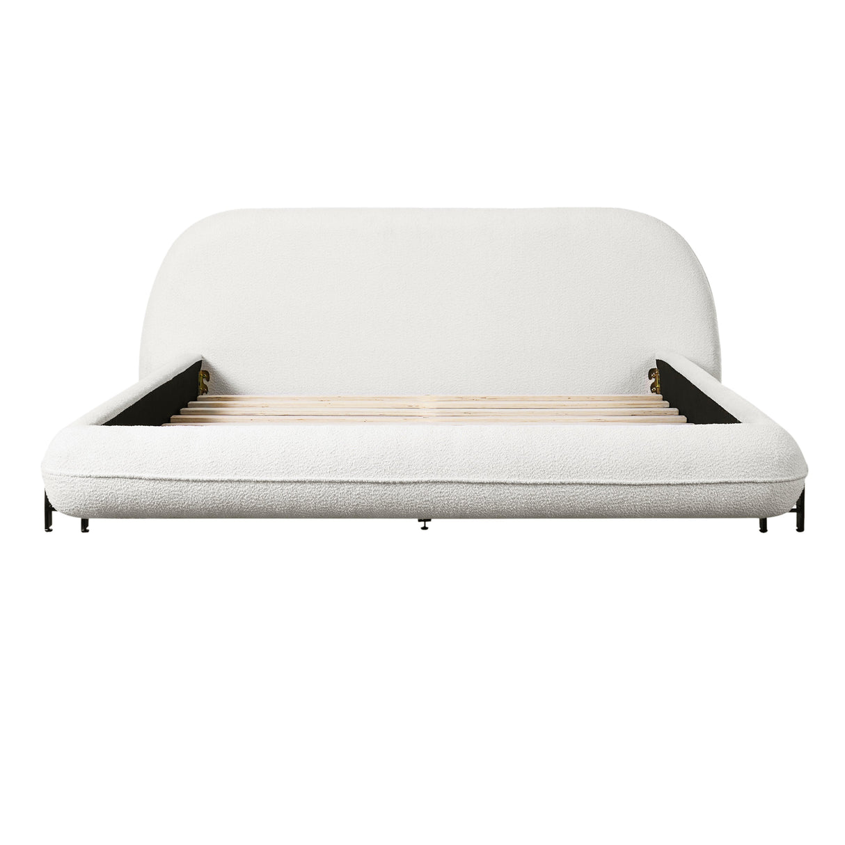Queen Size Upholstered Bed Frame with Boucle Fabric and Steel Legs
