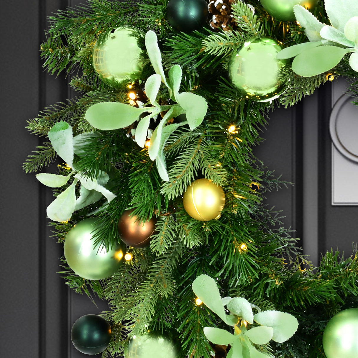 24-In. Prelit Wreath with Pinecones and Metal Ornaments