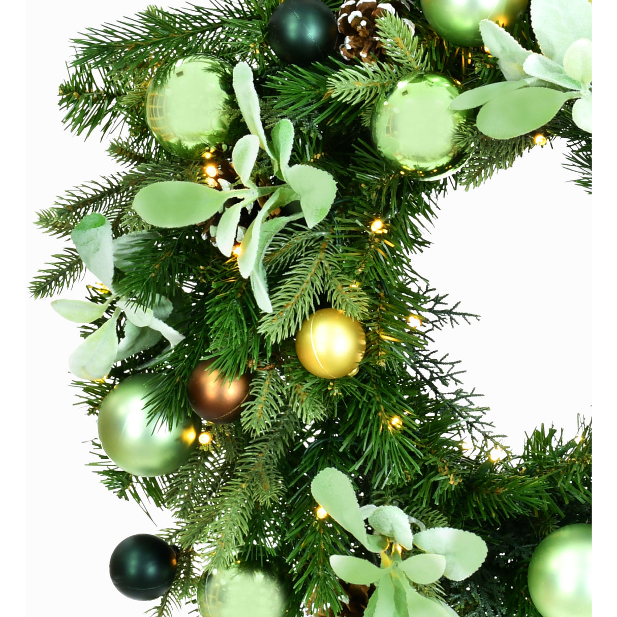 24-In. Prelit Wreath with Pinecones and Metal Ornaments