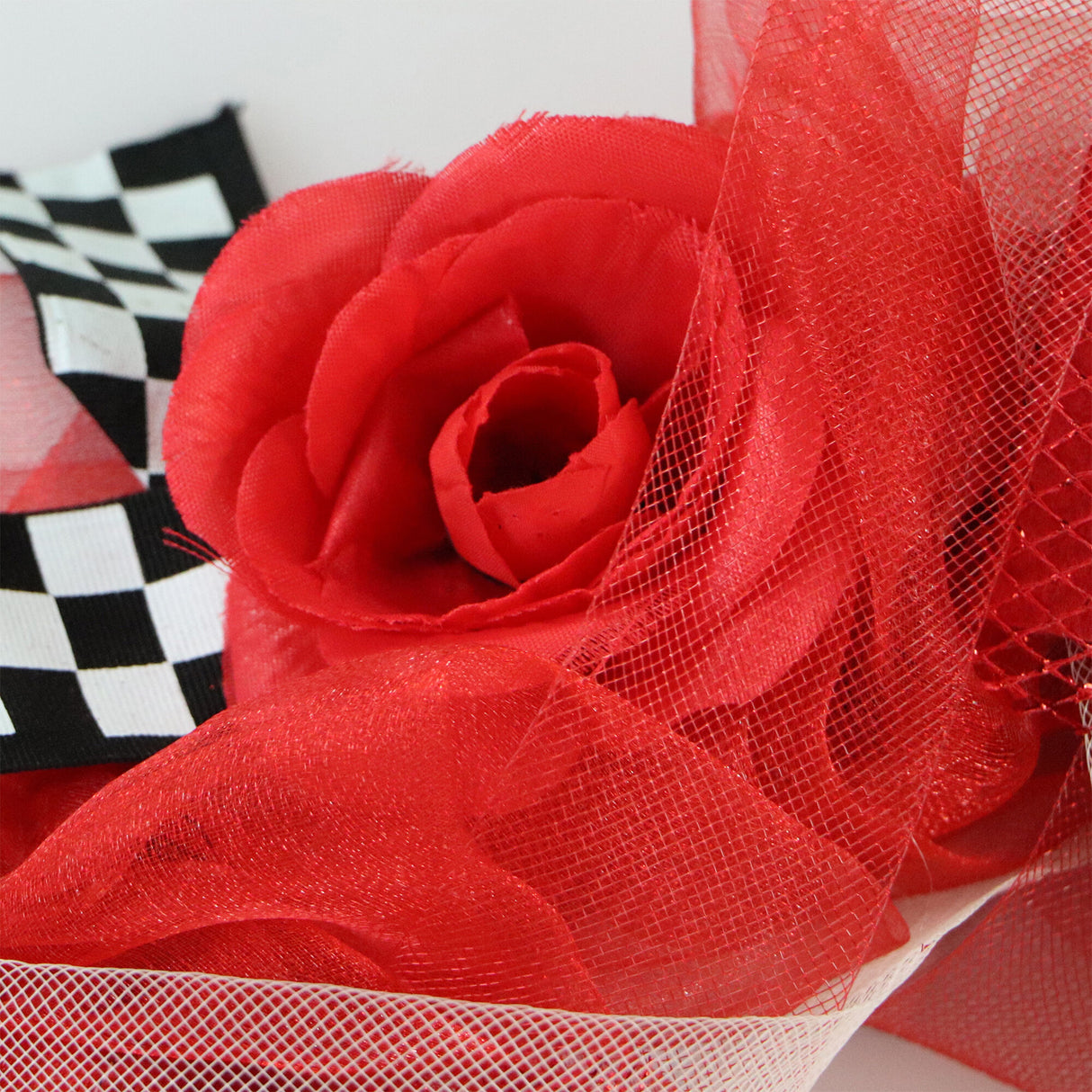 20-In. Valentine's Day Ribbon Wreath with Roses, Bows, and Glitter Hearts, Festive Hanging Door or Wall Decoration